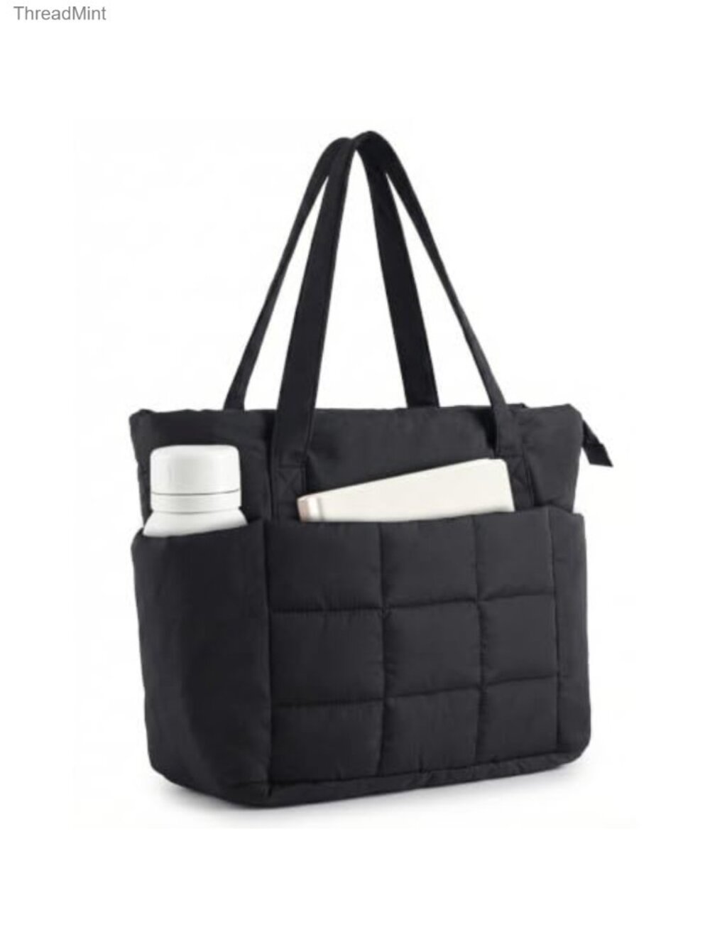 Quilted Puffer Tote Bag Women Work Laptop 15.6 Inch Water Resistant Nylon